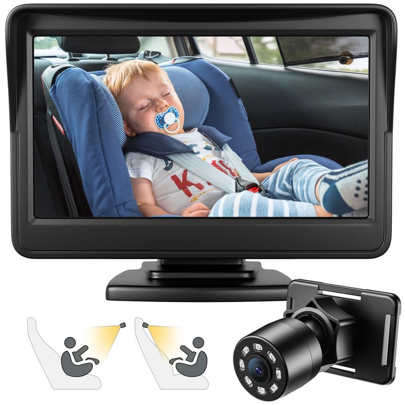 FEISIKE Car Baby Camera, 4.3'' HD Infrared Night Vision Function Baby Car Camera Display, Backseat Car Camera for Baby with 150 Wide View & 360 Rotatable Easy Installation in 5 Mins Baby Car Mirror - Image 1
